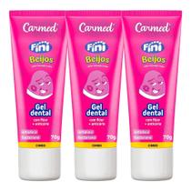 Kit 3 Pasta de Dente Fini Beijos Creme Dental Gel 70g com Flúor Carmed
