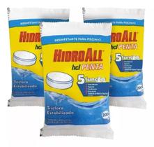 Kit 3 Pastilha Tablete Pedra De Cloro 200 Gr 5 Em 1 Para Piscina Vinil Azulejo Fibra Inflável Hcl
