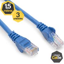 Kit 3 Patch Cord Cat5e Azul 1,50 Metros