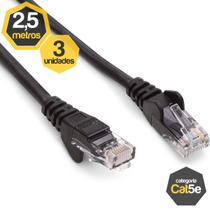 Kit 3 Patch Cord Cat5e Preto 2,50 Metros