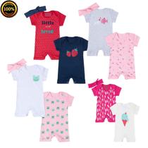 Kit 3 Pç Macacão Curto Verão Romper Bebê Macaquinho Menina