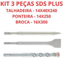 Kit 3 Pç Talhadeira,Ponteiro, Broca 16x300mm SdsPlus Martelete Kit 3 Pç Talhadeira,Ponteiro, Broca 16x300mm SdsPlus Martelete