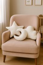Kit 3 Pçs Almofada Decorativa Estrela Lua Nuvem Sherpa Soft Fofinha Palha