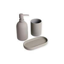 Kit 3 pcs banheiro de ceramica lunar oikos cinza claro Kit 3 pcs banheiro de ceramica lunar oikos cinza claro