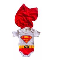 Kit 3 Pçs Body C/ Capa Máscara Braceletes Super Man P/ Bebê