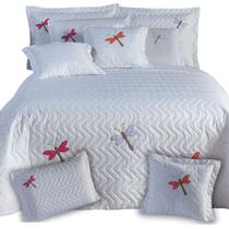 Kit 3 Pçs Cobre Leito Casal Queen Libélula Bordado Kit 3 Pçs Cobre Leito Casal Queen Libélula Bordado