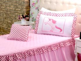 Kit 3 Pçs Cobre Leito Colcha Solteiro Infantil e Juvenil Unicórnio com Babados