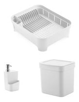 Kit 3 Pçs Escorredor Louça Talher, Lixeira Porta Detergente