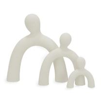 Kit 3 pçs escultura pessoas familia resina off white mart