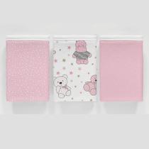 Kit 3 Pçs Fronha Para Bebê 30X40 100% Algodão Bichinho Rosa