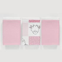 Kit 3 Pçs Fronha Para Bebê 30X40 100% Algodão Ovelinha Rosa