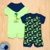 Kit 3 pçs macacões e bandana de bebê dinossauro
