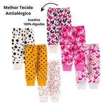 Kit 3 Pçs Mijão Calças Estampado 100% Algodão Menina Vira Pé Kit 3 Pçs Mijão Calças Estampado 100% Algodão Menina Vira Pé