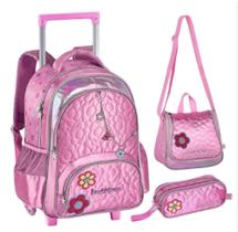 kit 3 pcs Mochila de Rodinha Sweet Queen Rosa Clio Style SQ24591K