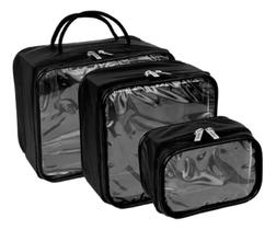 Kit 3 Pçs Necessaries Impermeáveis com Zíper - Preto