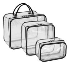 Kit 3 Pçs Necessaries Impermeáveis Transparente com Zíper - Preto