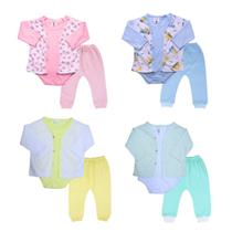Kit 3 Pcs Pagaozinho Body Mijao Roupa Bebe Liso Estampado