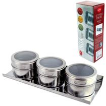 Kit 3 PCS PORTA CONDIMENTOS MAGNÉTICO AÇO INOX