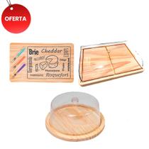 Kit 3 pçs Porta frios, Boleira e Tábua de Madeira de Frios com Garfinhos NATURAL