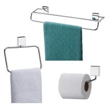 Kit 3 Pçs Toalheiro 45cm / Argola + Papeleiro - Cromado Inox Future