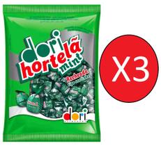 Kit 3 Pcts Bala Recheada Hortelã Mint Refrescante 600gr - Dori