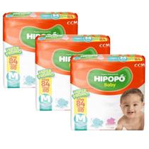 Kit 3 Pcts Fraldas Descartável Infantil Hipopó Baby Hiper Tamanho M - Total 252 Unidades