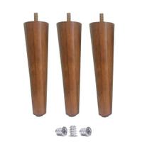 Kit 3 Pé Palito 10Cm Amendoa Marrom Claro + 3Bucha Americana