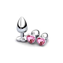 Kit 3 peças (1 P+1M+1G) Plug Anal Aço Inoxidável em Formato de Coração Com Joia Rosa