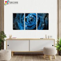 Kit 3 Peças 40x60 Quadros Decorativos Flor Floral Rosa Azul