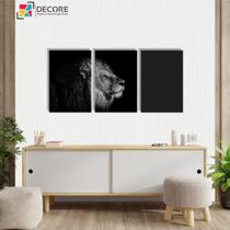 Kit 3 Peças 40x60 Quadros Decorativos Quarto Leão Preto