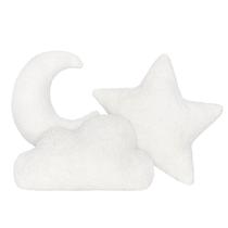 Kit 3 Peças Almofadas Decorativas Estrela, Lua e Nuvem Sherpa Palha