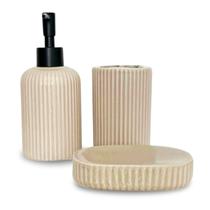 Kit 3 Peças Banheiro Lavabo Saboneteira Dispenser Líquido Porta Escova Copo Preto Branco Cêramica