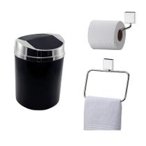 Kit 3 Peças Banheiro Lixeira + Papeleira + Toalheiro Argola Cromado - Future