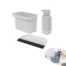 Kit 3 Peças Banheiro Organizador Dispenser Porta Detergente Rodo Compacto Pia - Ou