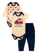 Kit 3 Peças Bebê Amarelo Bombeiro / Roby Kids