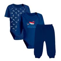 Kit 3 Peças Bebê Body Estampado e Mijão Malha Cores Reativas Kit 3 Peças Bebê Body Estampado e Mijão Malha Cores Reativas