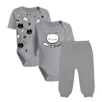 Kit 3 Peças Bebê Body Estampado e Mijão Malha Cores Reativas
