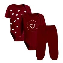 Kit 3 Peças Bebê Body Estampado e Mijão Malha Cores Reativas