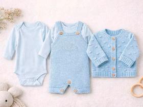 Kit 3 Peças Bebê Macacão Tricô + Cardigã Tricô + Body 25203
