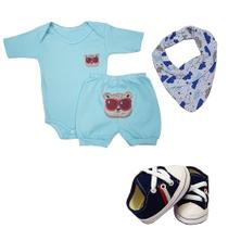 Kit 3 Peças Bebês Conjunto Body e Short Bandana Sapatinhos