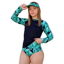 Kit 3 Peças Blusa UV50 + Calcinha Hotpant + Viseira Proteção Solar Piscina Beach Tênis Vôlei Praia