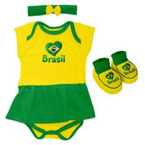 Kit 3 Peças Body Bebê para Menina do Brasil Torcida Baby - 033B