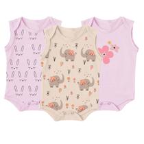 Kit 3 Peças Body Bebê Regata Estampado Algodão Enxoval Verão