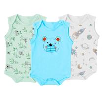 Kit 3 Peças Body Bebê Regata Estampado Algodão Enxoval Verão Kit 3 Peças Body Bebê Regata Estampado Algodão Enxoval Verão
