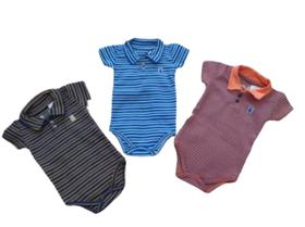 Kit 3 peças body manga curta bebê menino polo listrado - kiko & kika (ref:0094) Kit 3 peças body manga curta bebê menino polo listrado - kiko & kika (ref:0094)
