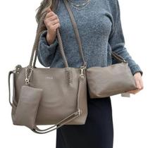 Kit 3 Peças Bolsa Feminina Caqui Grande e Média + Necessarie Kit 3 Peças Bolsa Feminina Caqui Grande e Média + Necessarie