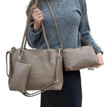 Kit 3 Peças Bolsa Feminina Caqui Grande E Média + Necessarie