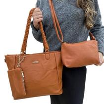 Kit 3 Peças Bolsa Feminina Caramelo Grande Média Necessarie Kit 3 Peças Bolsa Feminina Caramelo Grande Média Necessarie