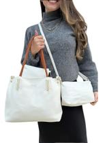 Kit 3 Peças Bolsa Feminina Com Alça Trançada Branco Lisa Níquel Kit 3 Peças Bolsa Feminina Com Alça Trançada Branco Lisa Níquel