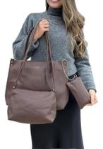Kit 3 Peças Bolsa Feminina Com Alça Trançada Marrom Lisa Níquel Kit 3 Peças Bolsa Feminina Com Alça Trançada Marrom Lisa Níquel